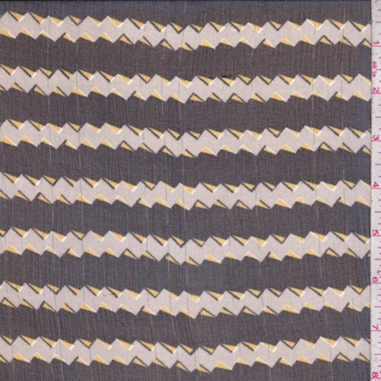 Grey/Black Small Zig Zag Stripe Crinkled Silk Chiffon Fabric By the Yard